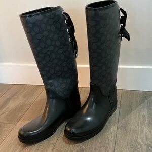 Coach Tall Signature Rain Boots – Black Monogram – Size 10B